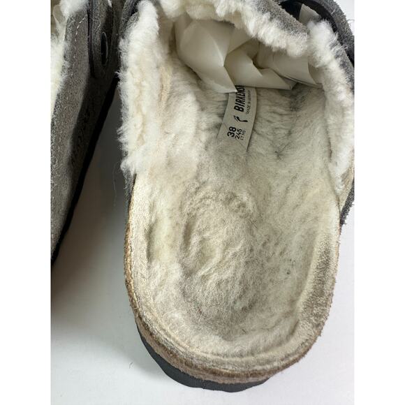 Birkenstock Boston Shearling Suede Clog Slip On Sandals Gray 38 Unisex L7 M5 - Picture 9 of 16